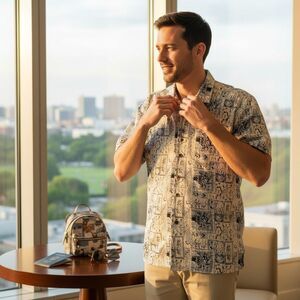 Vintage Silk  Men’s Blue and Gray Hawaiian Aloha Shirt Size M!